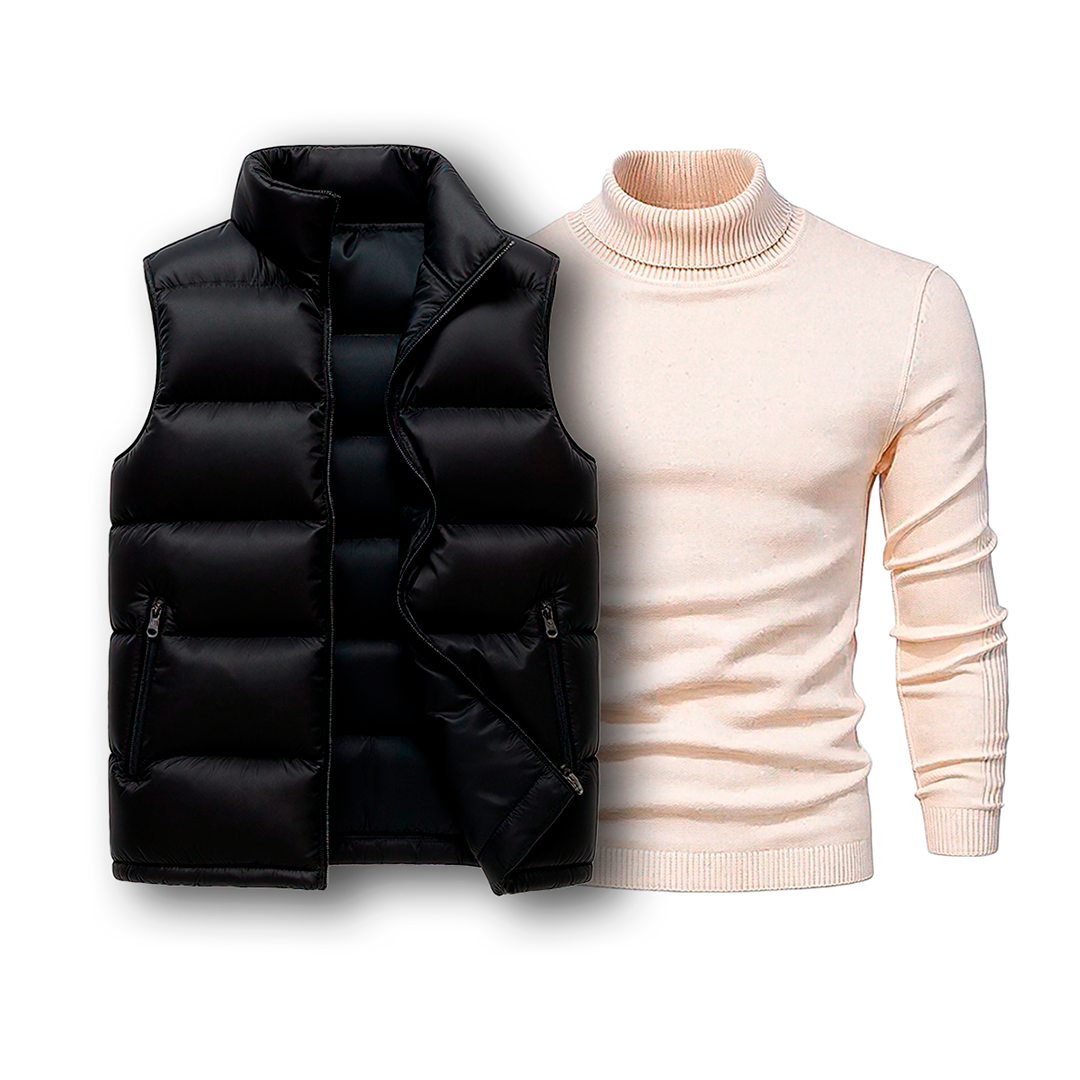 Puffer Vest & Turtleneck Set [COMBO]